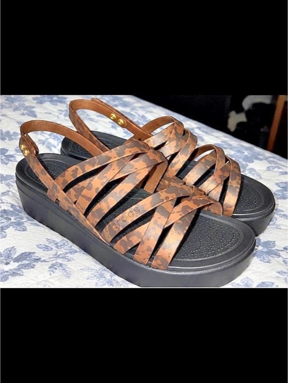 Crocs Brooklyn Buckle Low Wedge (Sepia/Leopard) ) Animal Print Platform Sandals